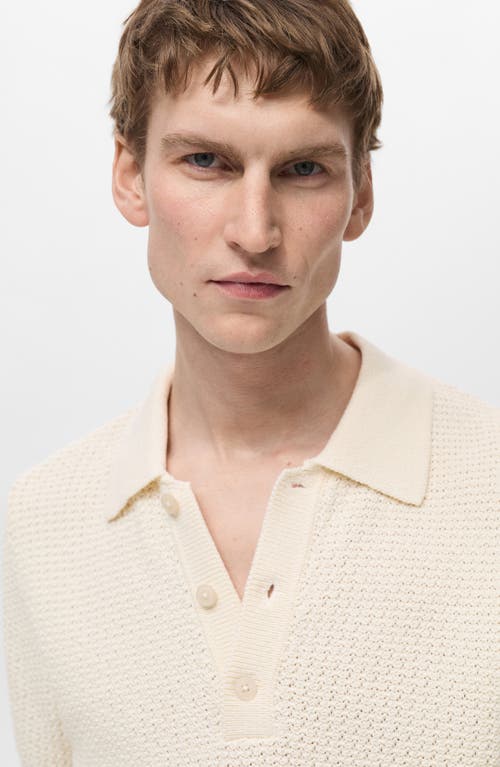 Mango Openwork Cotton Blend Polo Sweater In Neutral