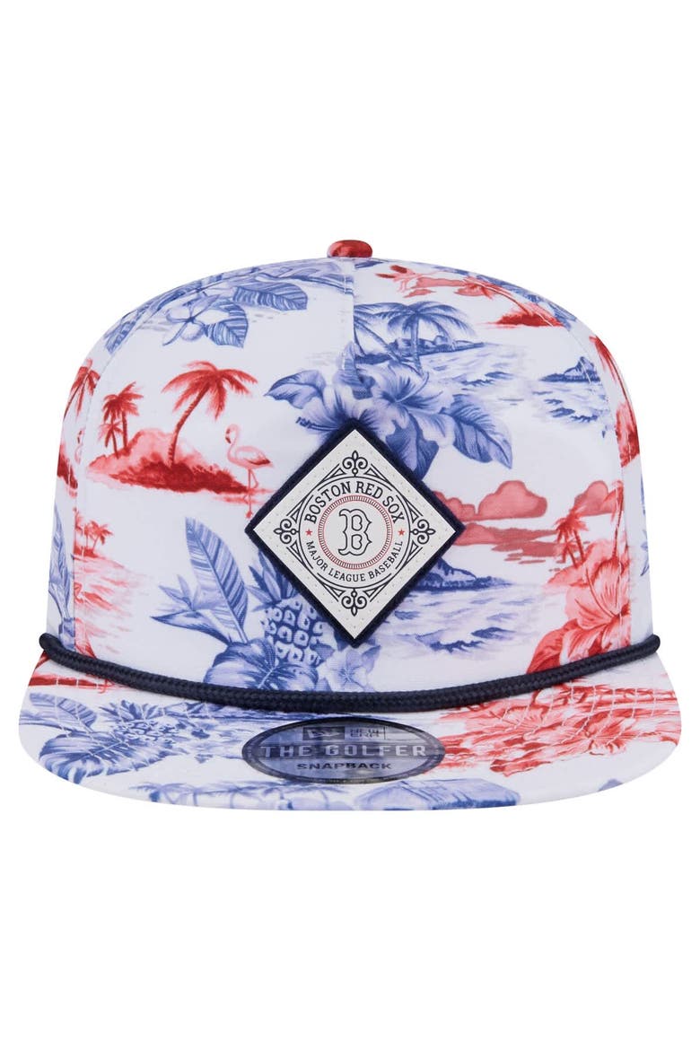 Men's New Era White Boston Red Sox Printed Island Golfer Snapback Hat, Alternate, color, White