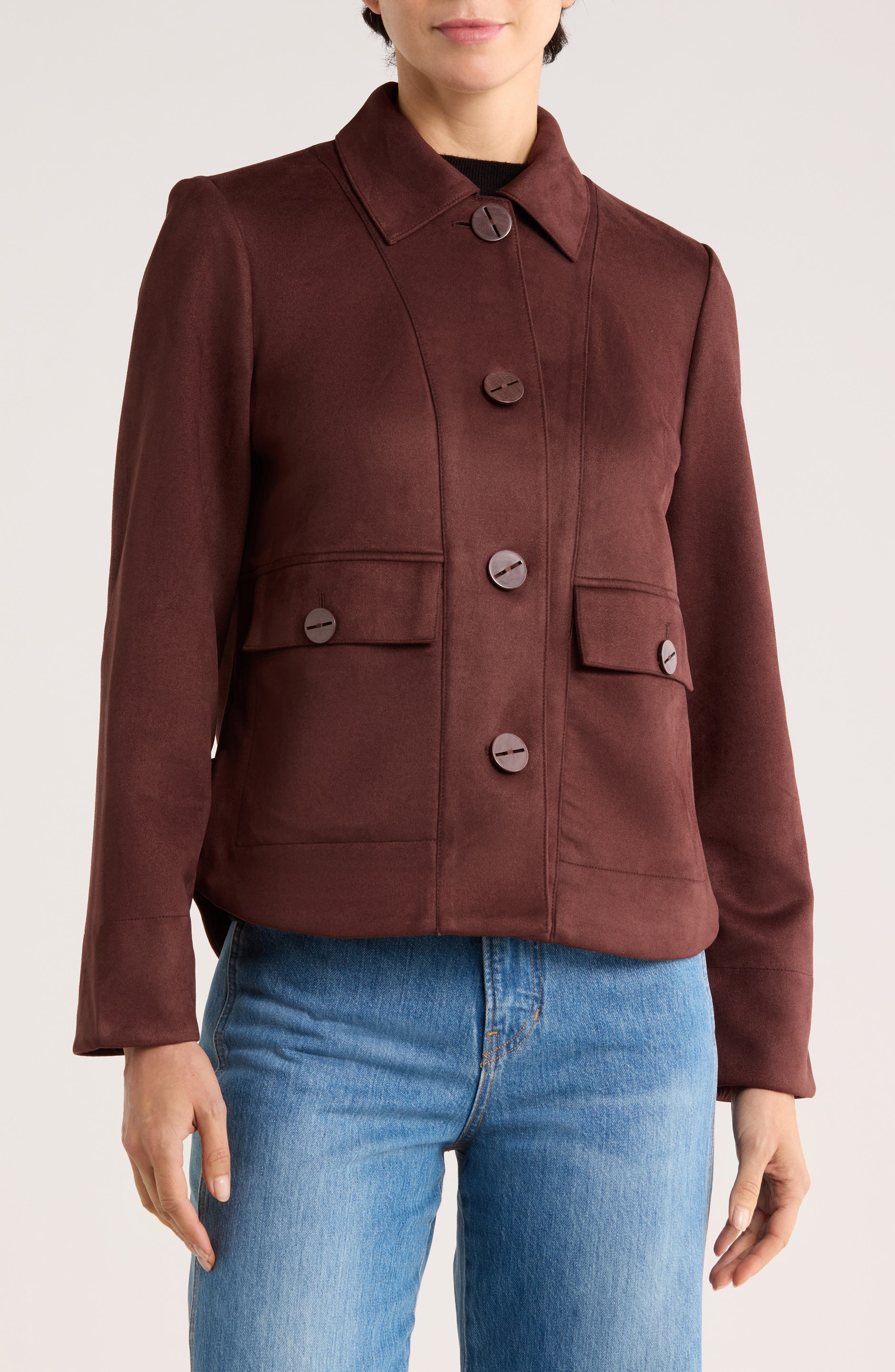 T Tahari Faux Suede Cropped Jacket