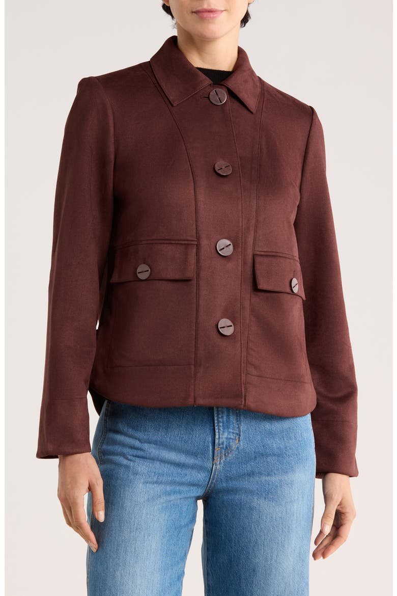 Faux Suede Cropped Jacket, Main, color, CHOCOLATE