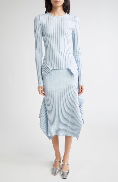 Stella Mccartney Asymmetric Ribbed Organic Cotton Midi Skirt In Blue