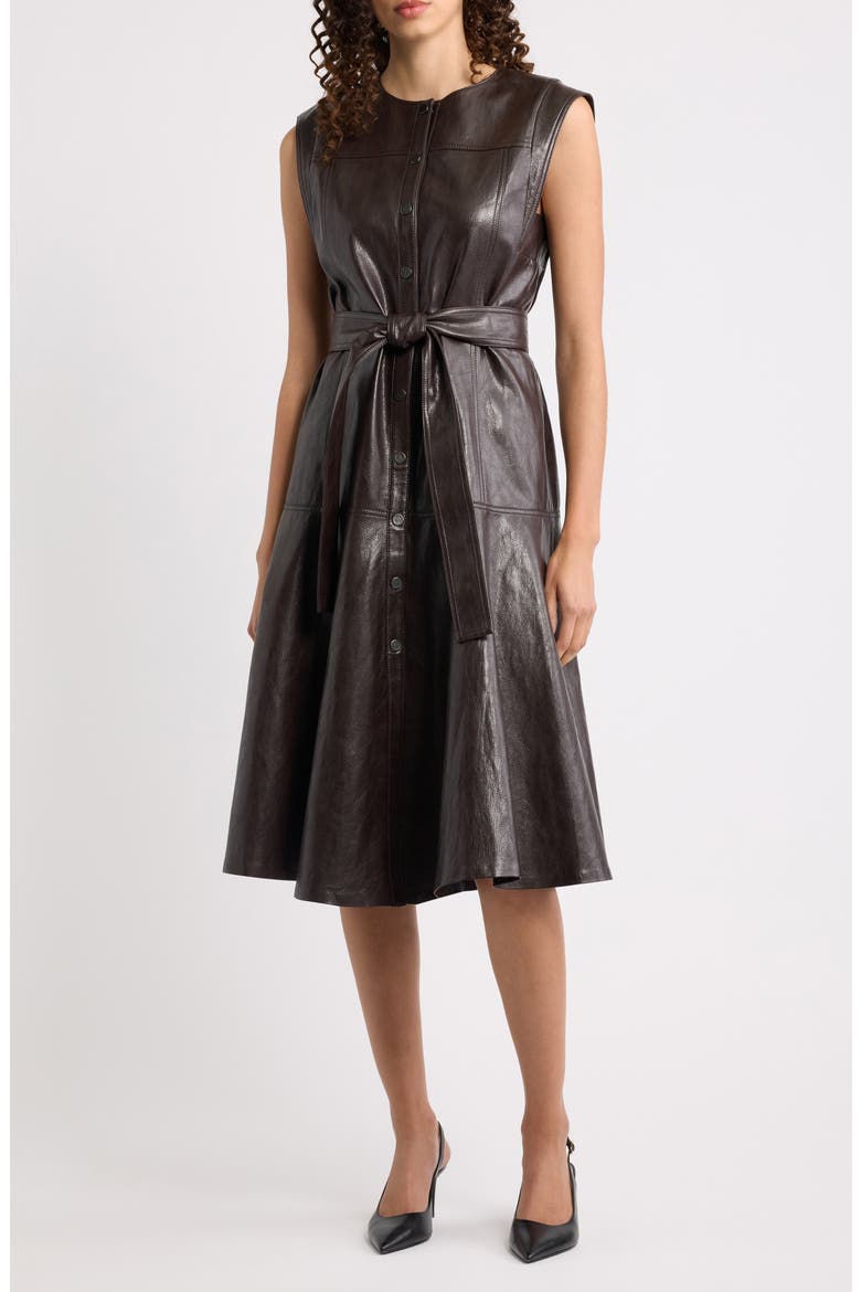 Brenda Faux Leather Shirtdress, Main, color, DARK BROWN