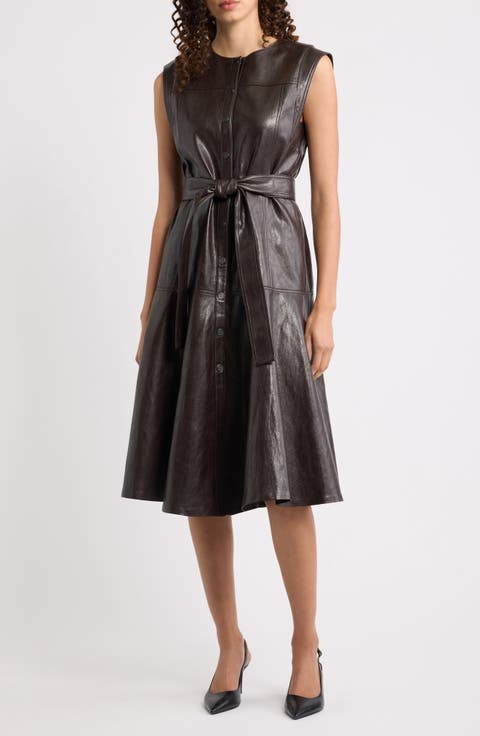 Brenda Faux Leather Shirtdress