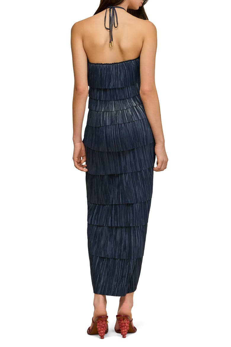 Patrizia Plissé Tiered Halter Dress, Alternate, color, DEEP LAKE
