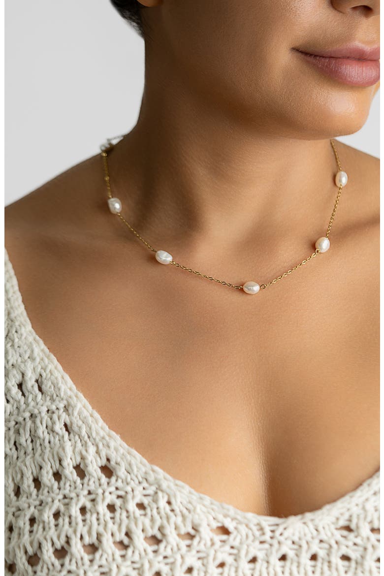 Freshwater Pearl Water Resistant Station Necklace, Alternate, color, GOLD