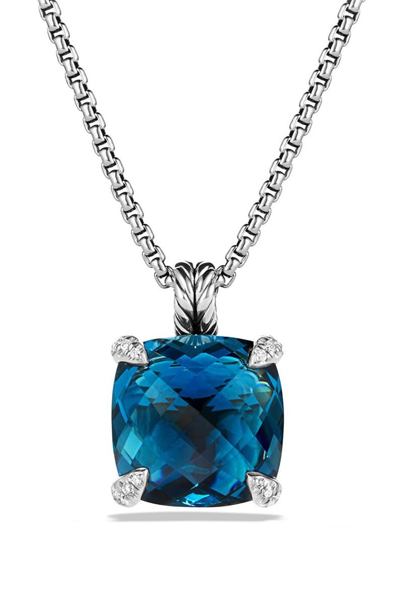 Châtelaine Pendant Necklace with Semiprecious Stone and Diamonds, Main, color, SILVER/ HAMPTON BLUE TOPAZ