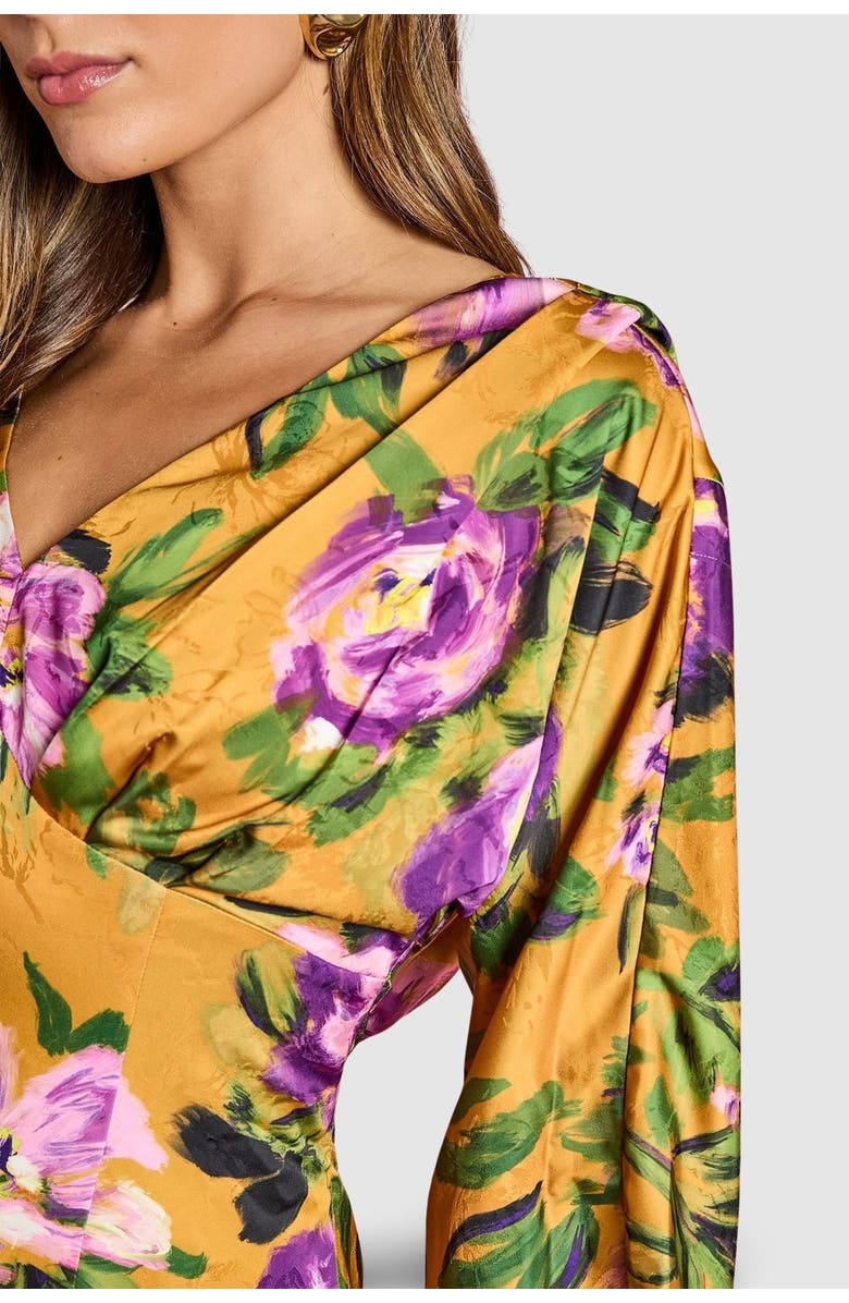 Coast Printed Satin Maxi Dress With Cowl Back, Alternate, color, Chartreuse