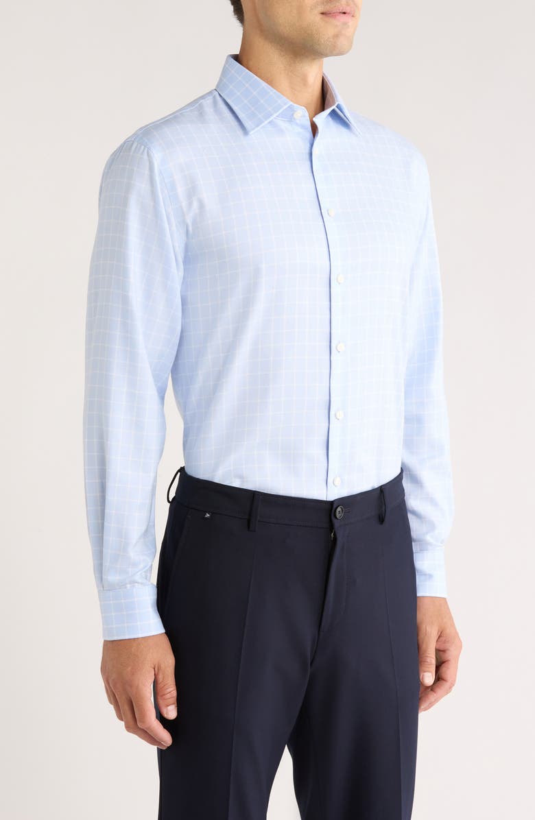 Nordstrom Traditional Fit Check Premium Non-Iron Cotton Dress Shirt, Alternate, color, Light Blue Angelo Pane