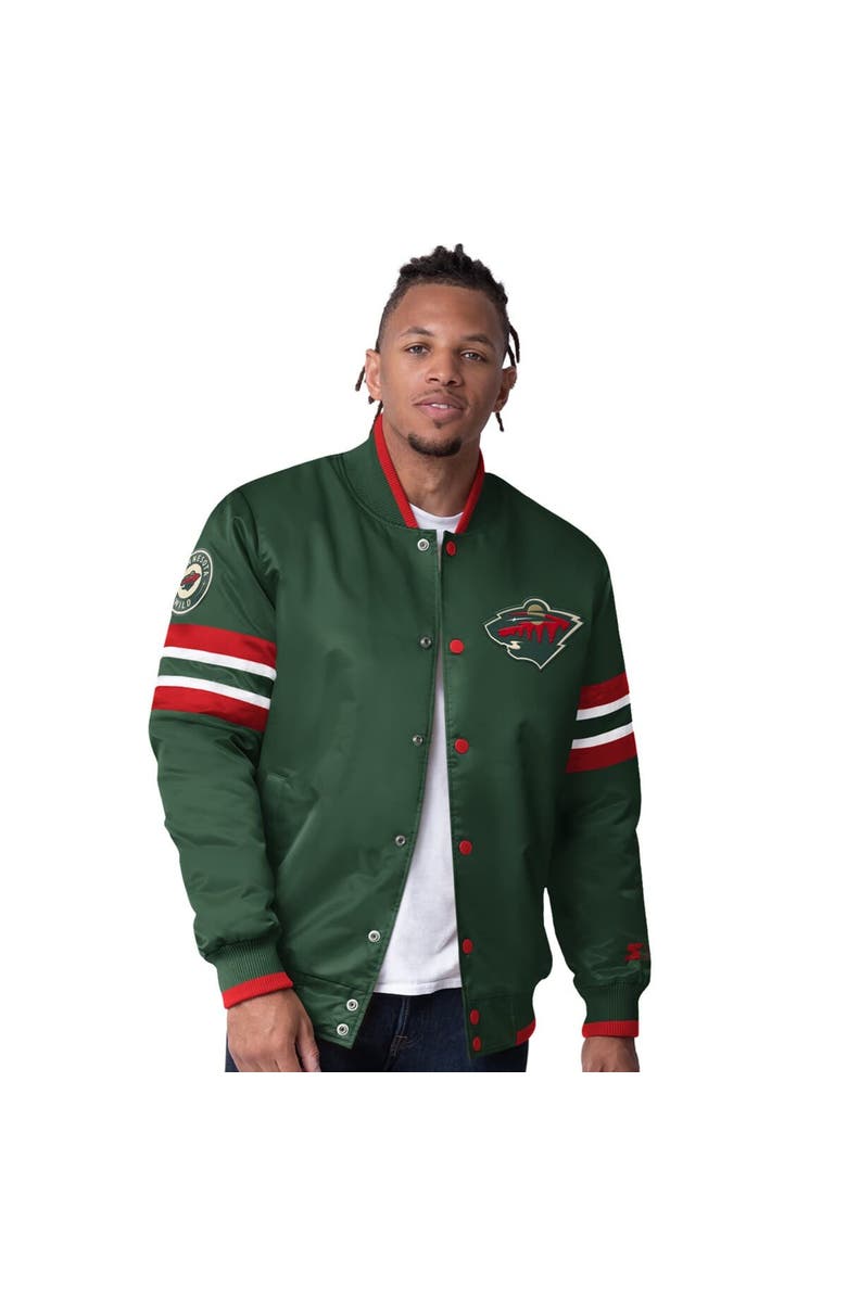 STARTER Men's Starter Green Minnesota Wild Scout I Full-Snap Varsity Jacket, Alternate, color, Green