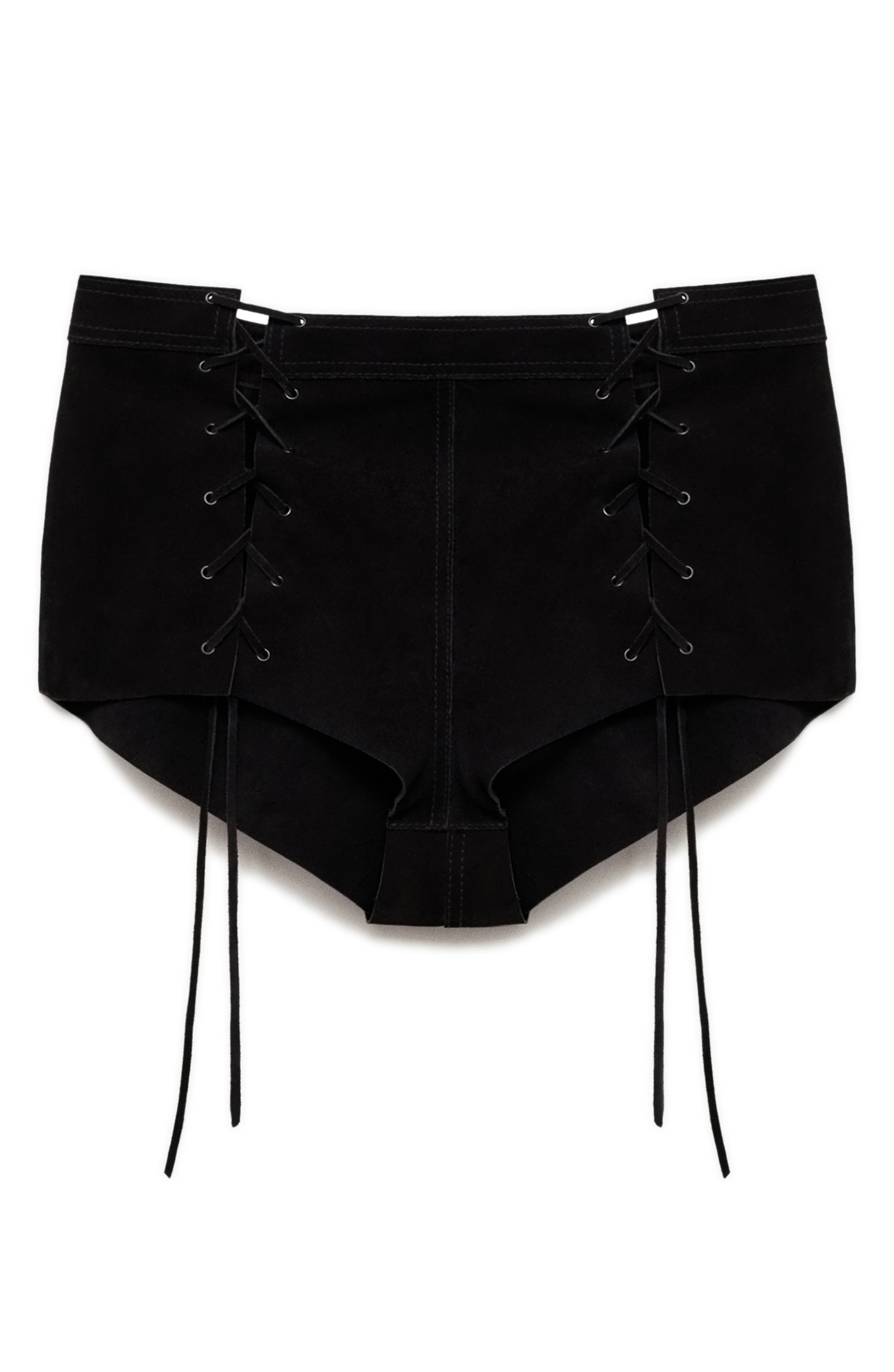 MANGO Cloe Lace-Up Leather Shorts