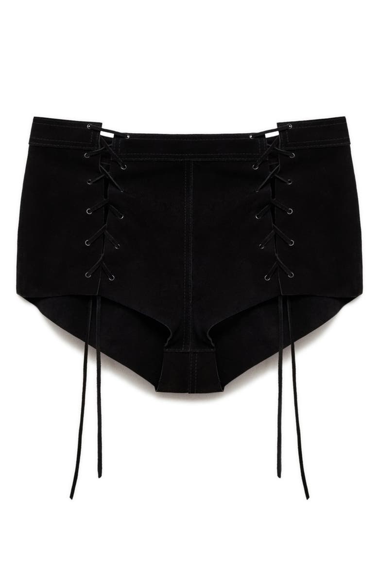 MANGO Cloe Lace-Up Leather Shorts, Main, color,