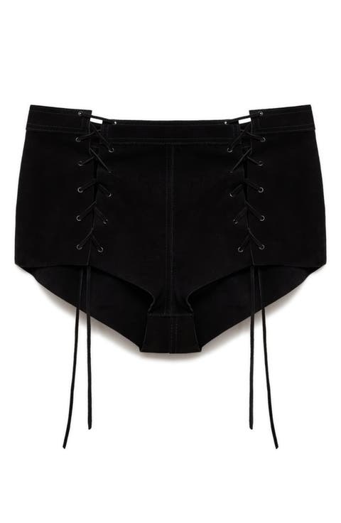 Cloe Lace-Up Leather Shorts