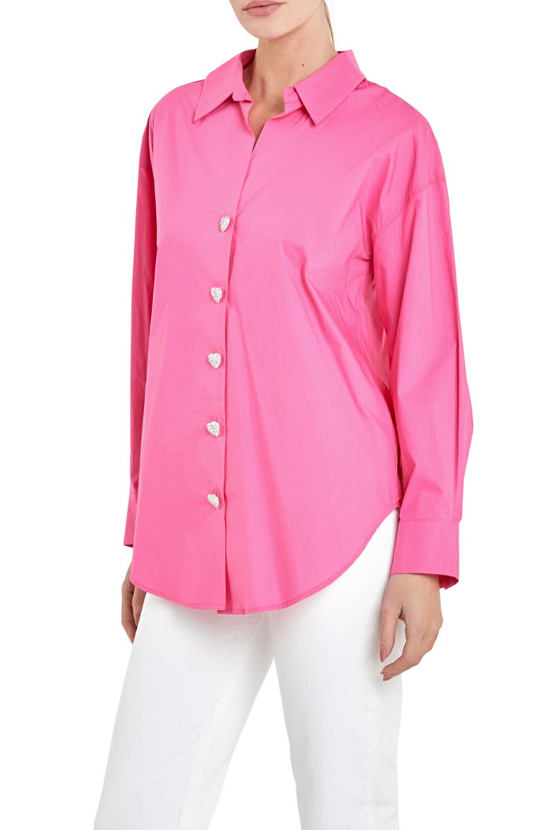 Oversize Cotton Button-Up Shirt, Alternate, color, FUCHSIA