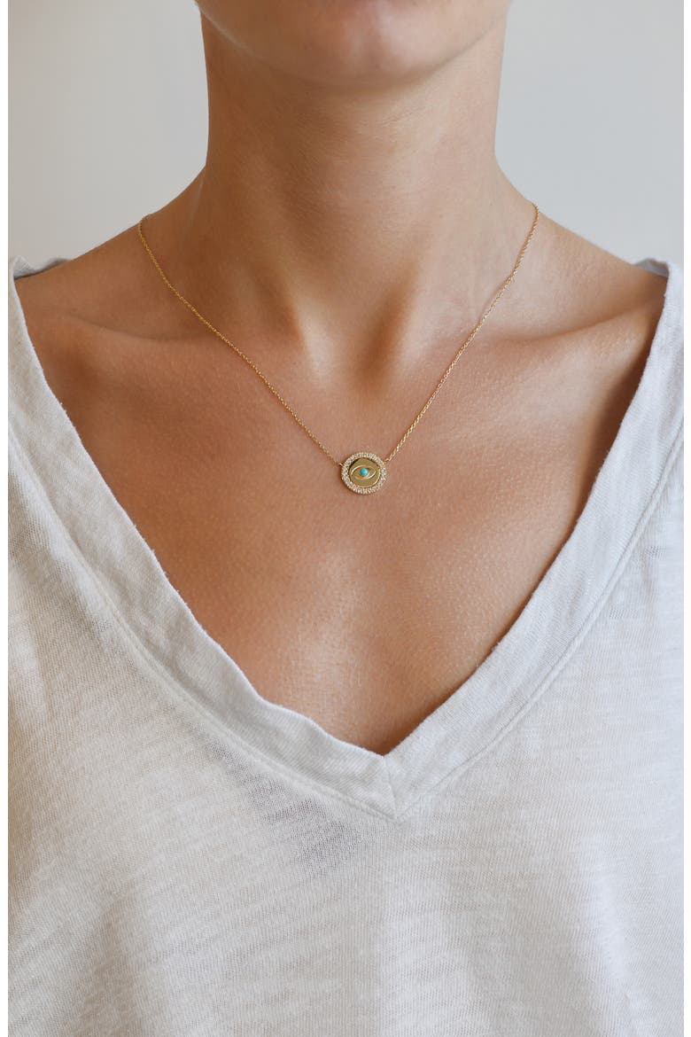 Mini Royale Evil Eye Turquoise & Diamond Necklace, Alternate, color, TURQUOISE/ AQUA