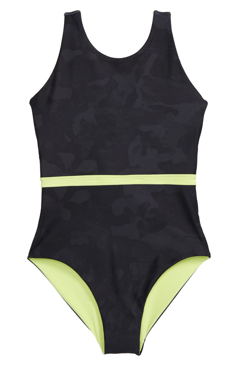 Zella Girl Reversible Journey One-Piece Swimsuit, Main, color, 