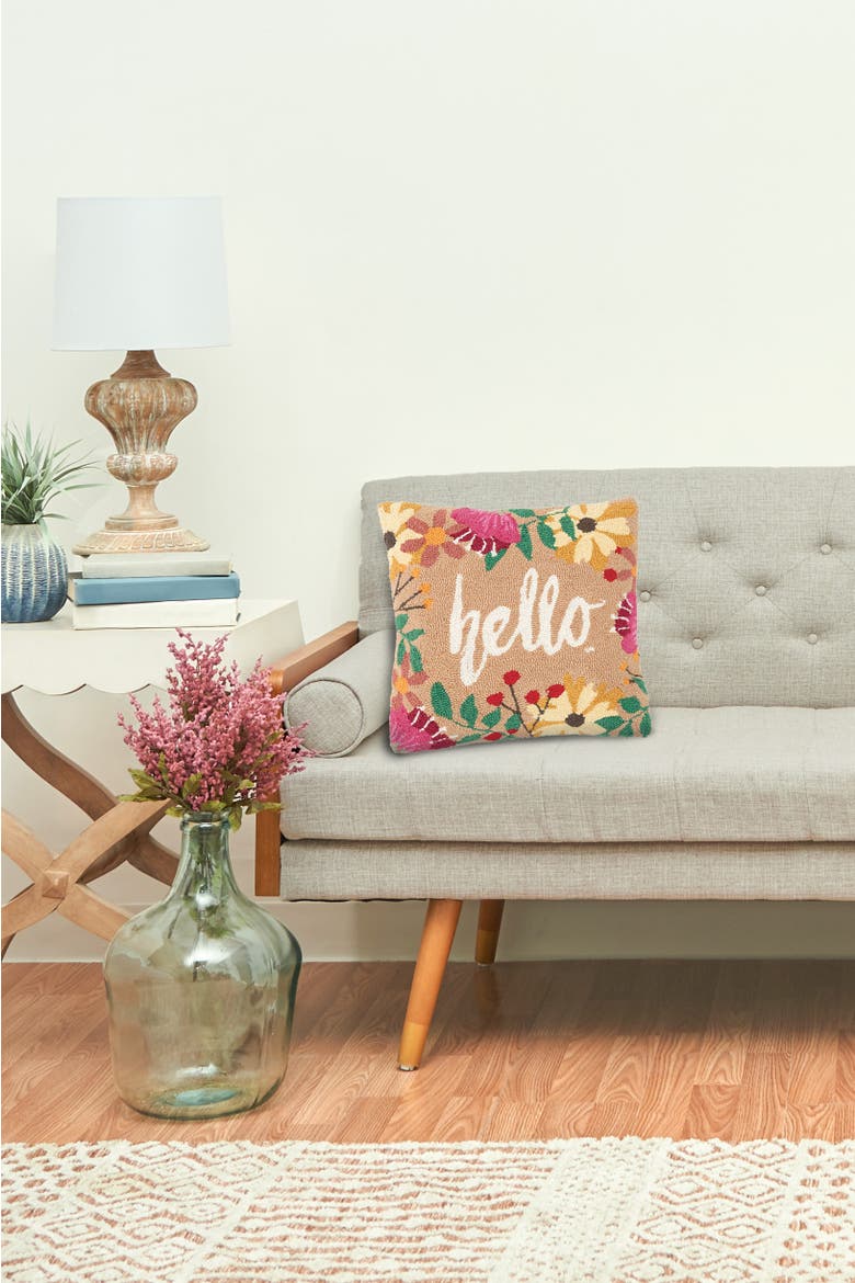 Hello Hooked Throw Pillow, 18" x 18", Alternate, color, Brown