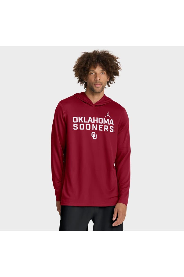 Men's Jordan Brand Crimson Oklahoma Sooners 2025 Sideline Performance Long Sleeve Hoodie T-Shirt, Main, color, Crimson