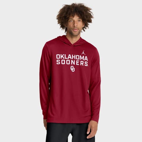 Men's Jordan Brand Crimson Oklahoma Sooners 2025 Sideline Performance Long Sleeve Hoodie T-Shirt