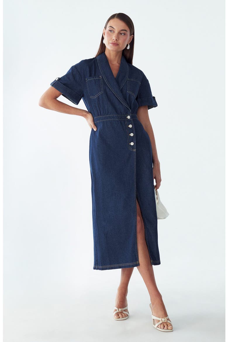 Sil Midi Dress, Alternate, color, Dark Blue Wash