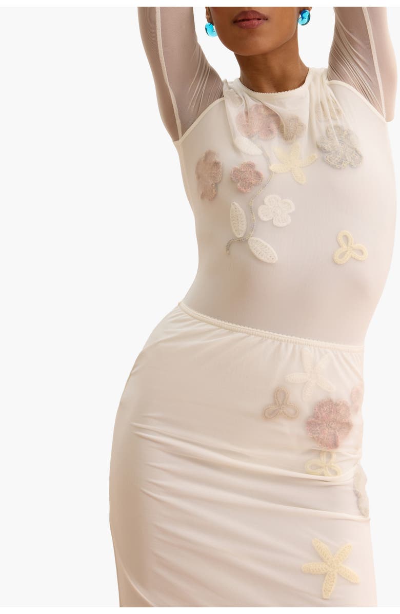 Malva Florea Bridal Sheer Mesh Bodysuit With 3D Florals, Alternate, color, White