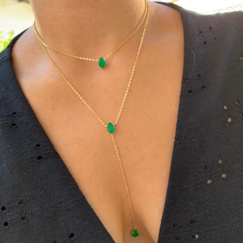Gemma Azzurro Emerald Lariat Necklace Set In Green