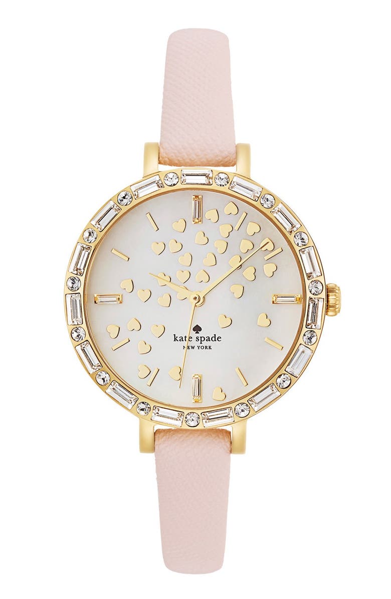 Kate Spade New York 'metro' crystal bezel heart dial watch, 34mm, Main, color,