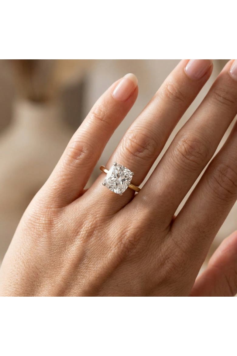 4 Ct 14k Two Tone Certified Lab Grown Cushion Diamond Engagement Ring, Alternate, color, 14k Yellow Gold