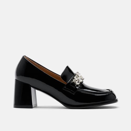 Marc Nolan Margot Patent Leather Penny Loafer Block Pumps In Black