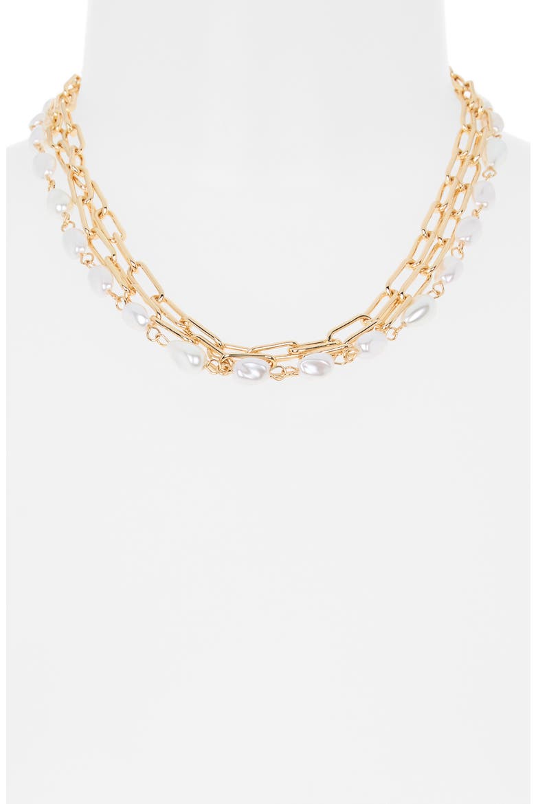 Multilayered Faux Pearl Chain Necklace, Alternate, color, GOLD