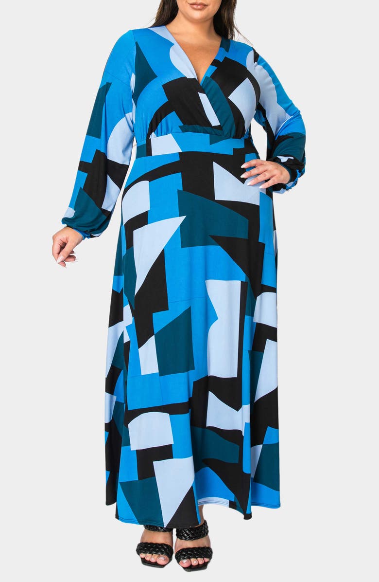 L I V D Bellaire Abstract Print Long Sleeve Maxi Dress, Alternate, color, Blue