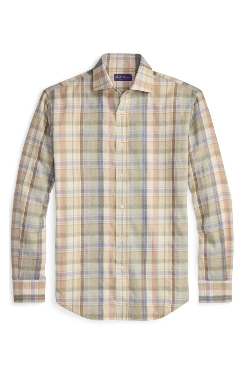 Ralph Lauren Purple Label Plaid Hemp & Cotton Button-Up Shirt, Alternate, color, Cl Cream Multi