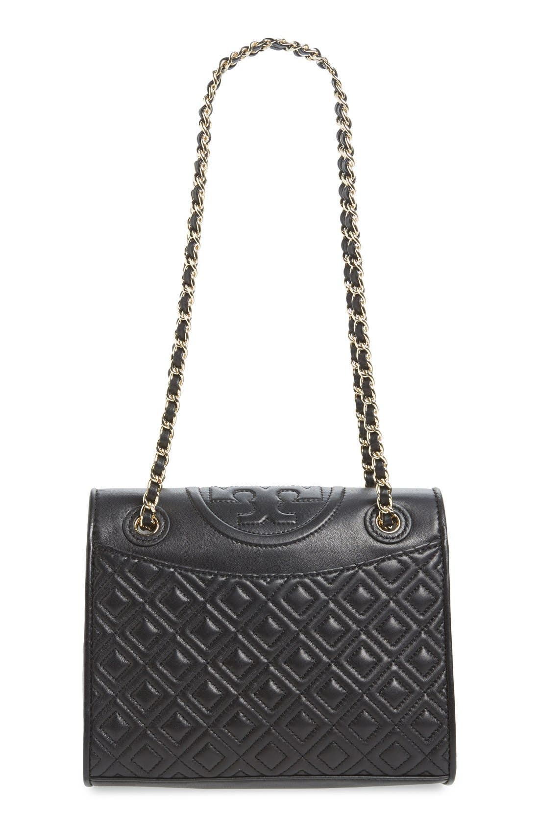 'Medium Fleming' Leather Shoulder Bag, Alternate, color, BLACK