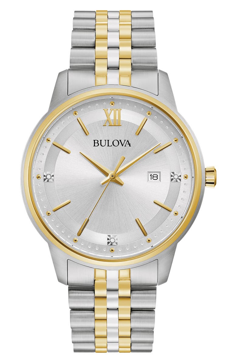 BULOVA Two-Tone Diamond Bracelet Watch, 41mm, Main, color, 