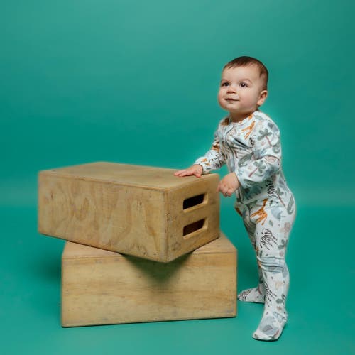 Norani Stretch Organic Cotton Zip Footie In Safari Animals