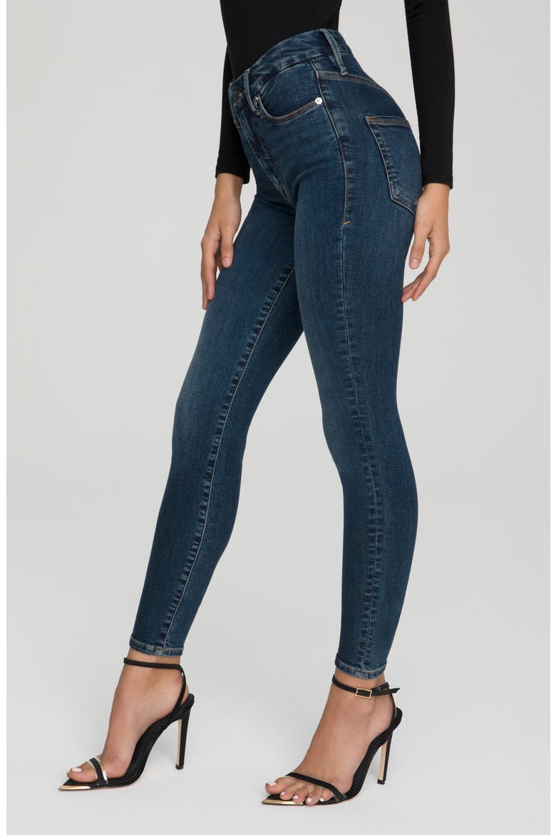 Good Legs Deep-V High Waist Ankle Skinny Jeans, Alternate, color, BLUE609
