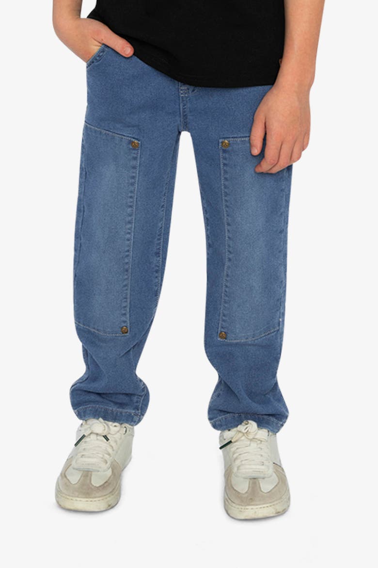 French Terry Denim Cargo Pocket Drawstring Waist Pants, Alternate, color, Light Blue Denim