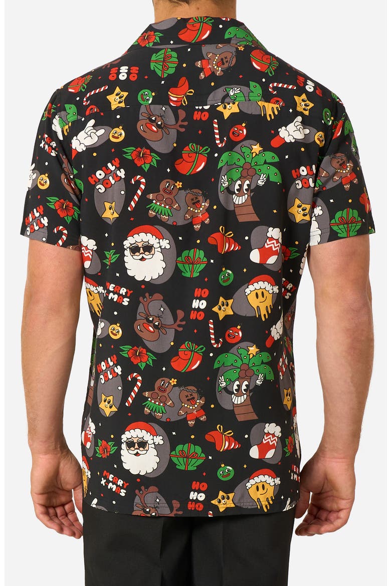 Merry Jinglejoy Camp Shirt, Alternate, color, BLACK