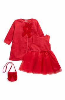 Kids' Bouclé Party Dress, Coat & Purse Set