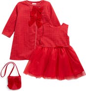 BLUEBERI boulevard Kids' Bouclé Party Dress, Coat & Purse Set