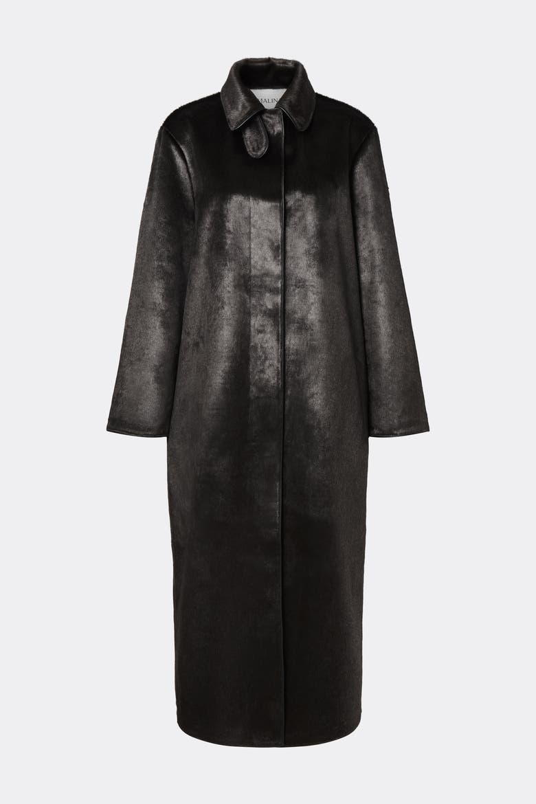 Phoebe Faux Pony Hair Long Coat, Alternate, color, Black