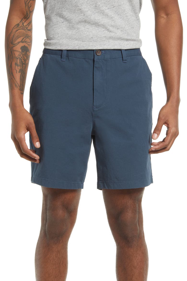 Washed Stretch Cotton Chino Shorts, Main, color, STEELY
