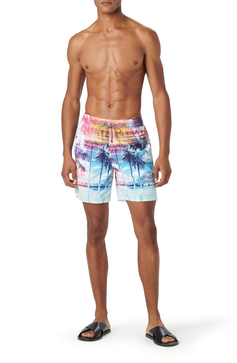 Bugatchi Cosmo Swim Trunks, Alternate, color, Blue/ Pink Multi