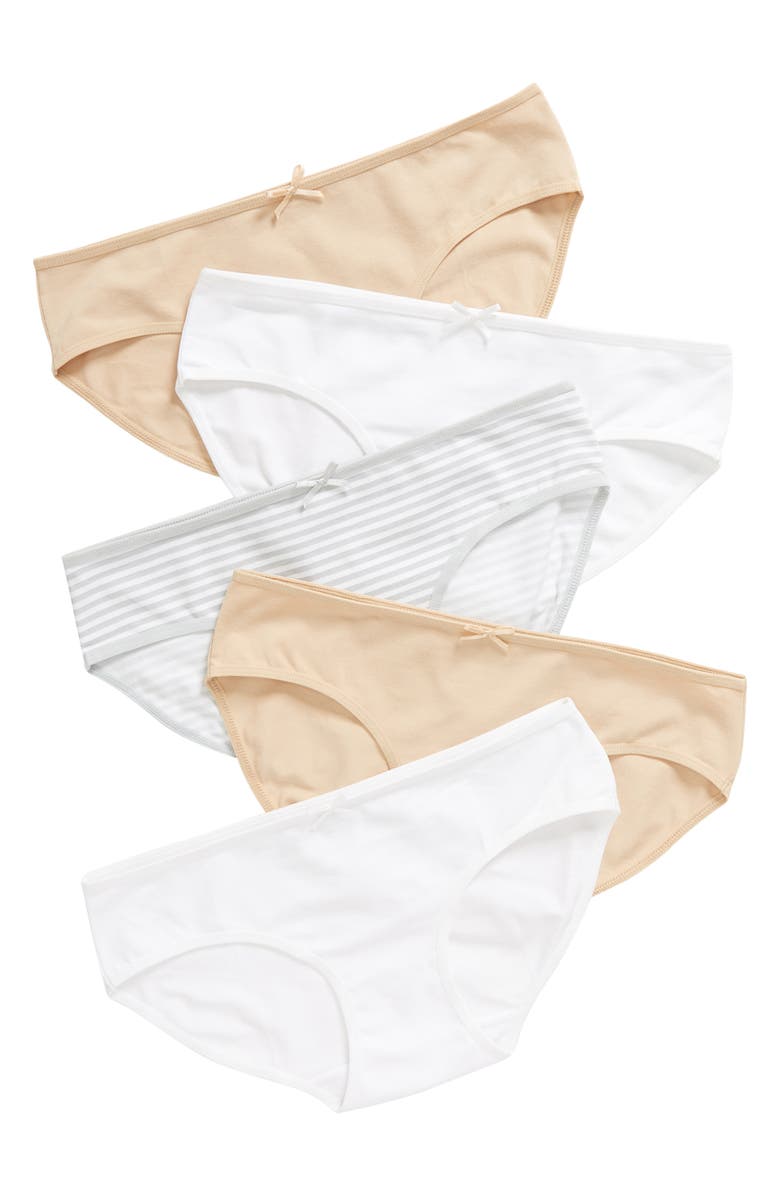 Nordstrom Kids' Assorted 5-Pack Hipster Briefs, Main, color, Beige- White Pack