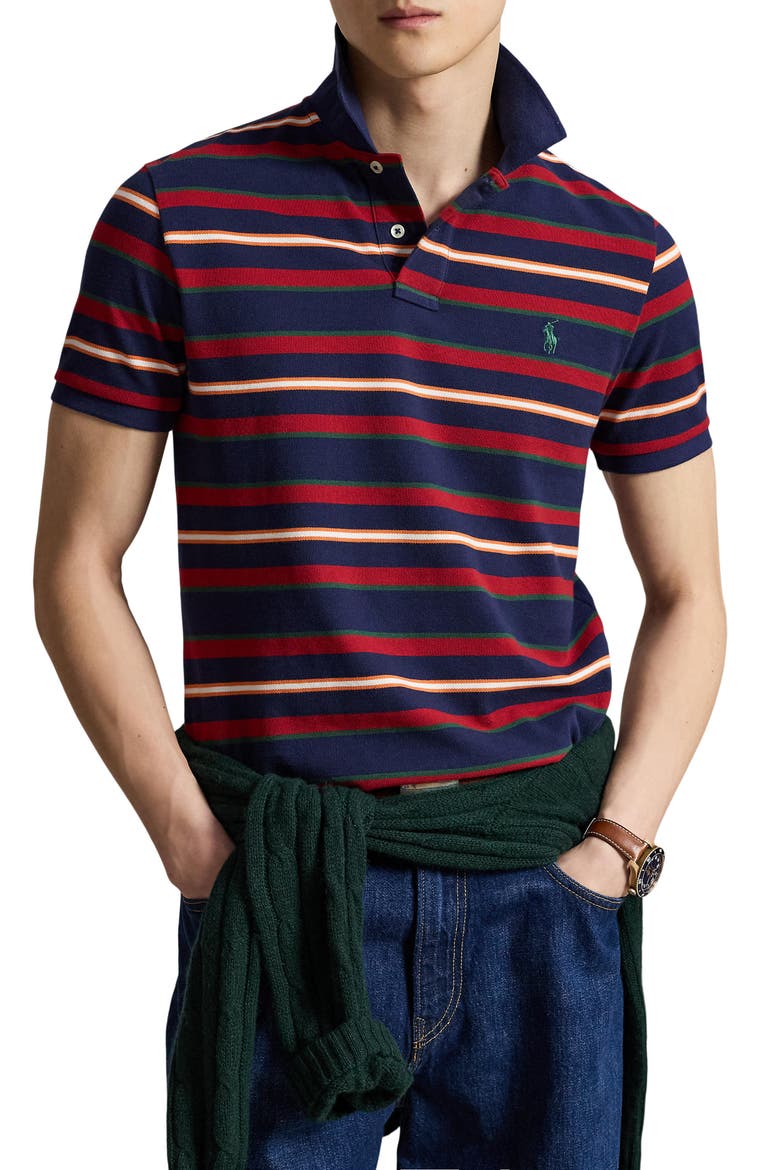 Classic Fit Stripe Cotton Piqué Polo, Main, color, NPT NVY ML