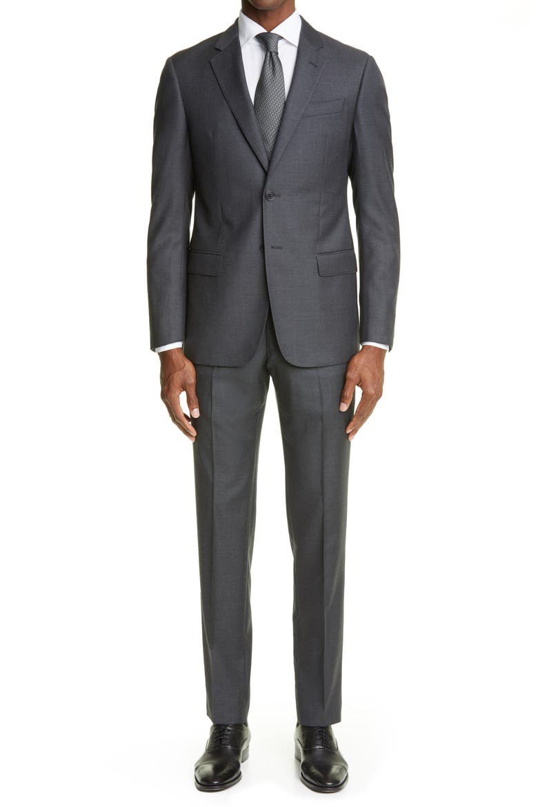 Trim Fit Solid Wool Suit, Main, color, SOLID DARK GREY