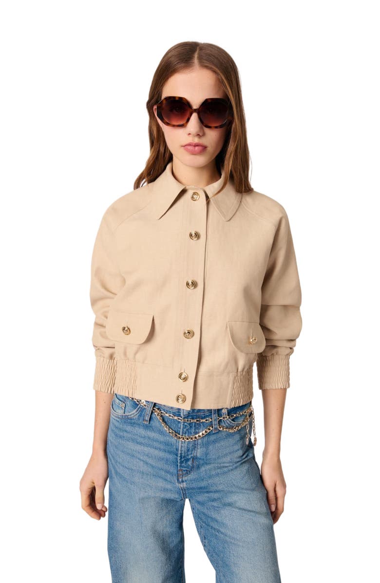 maje Linen and cotton bomber jacket, Main, color, 