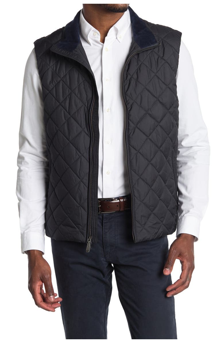 Brooks Brothers Water Repellent Diamond Quilted Vest, Main, color, Caviar