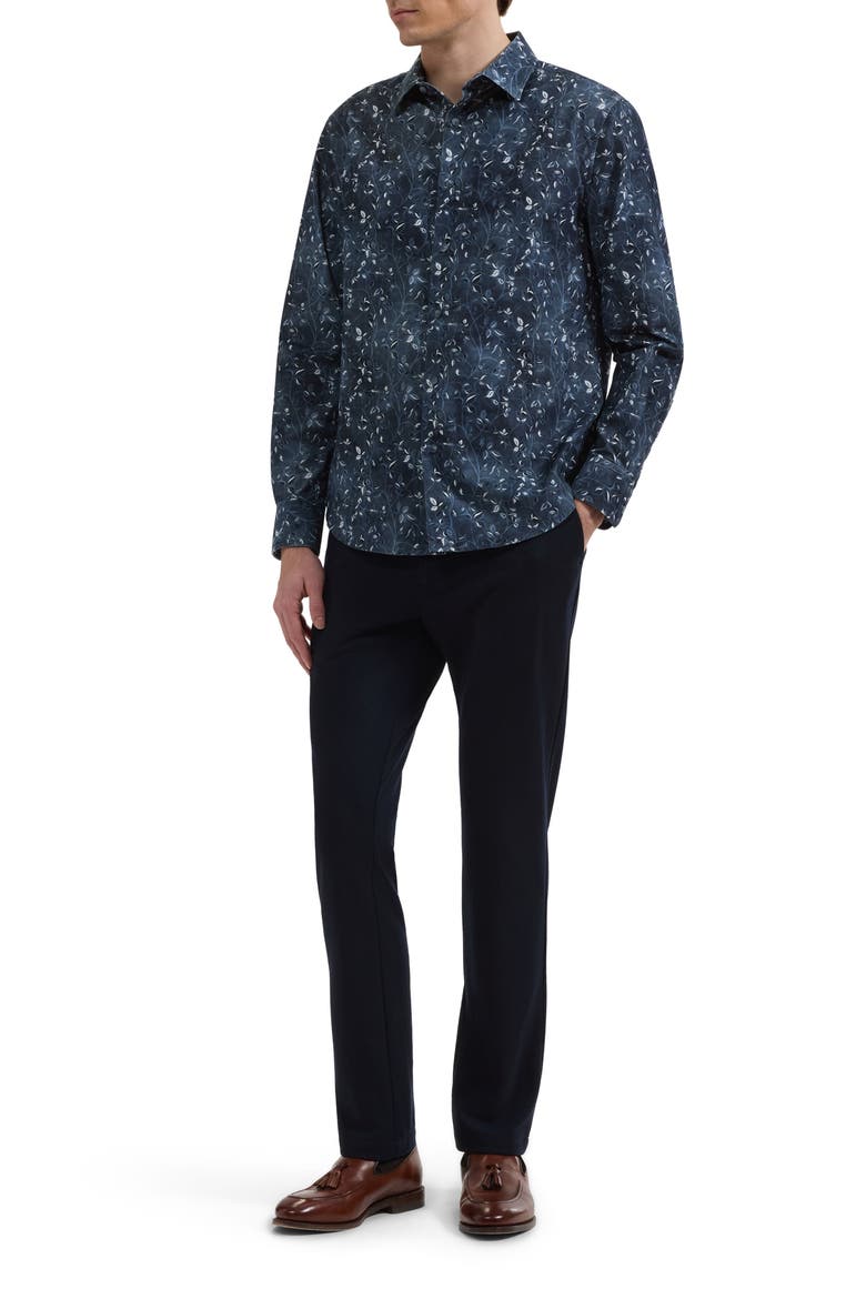 Julian Shaped Fit Leaf Print Button-Up Shirt, Alternate, color, INK