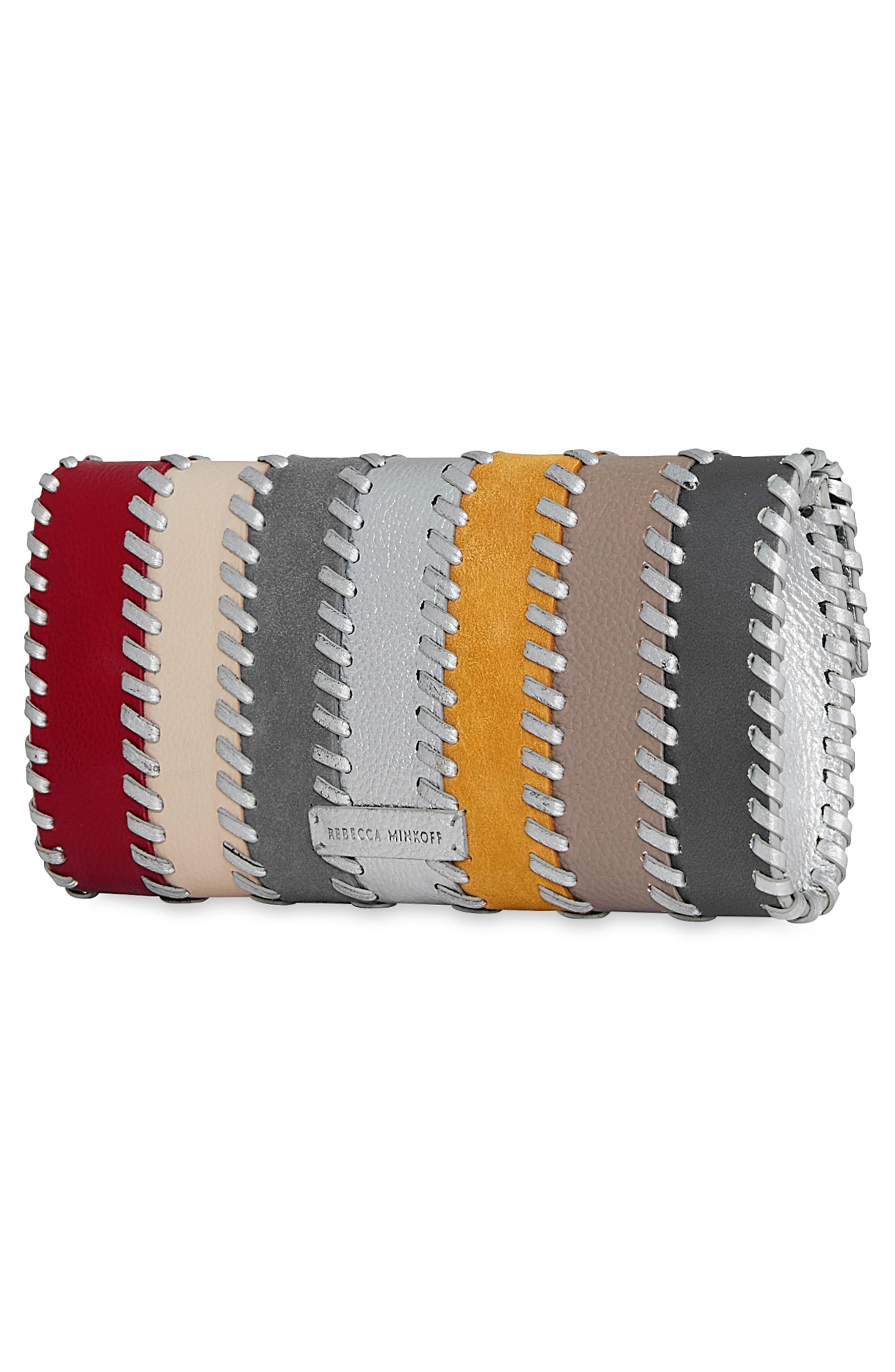 Rebecca Minkoff Whipstitch Patchwork Leather Clutch, Alternate, color, Siren/ Porcelain/ Cloud
