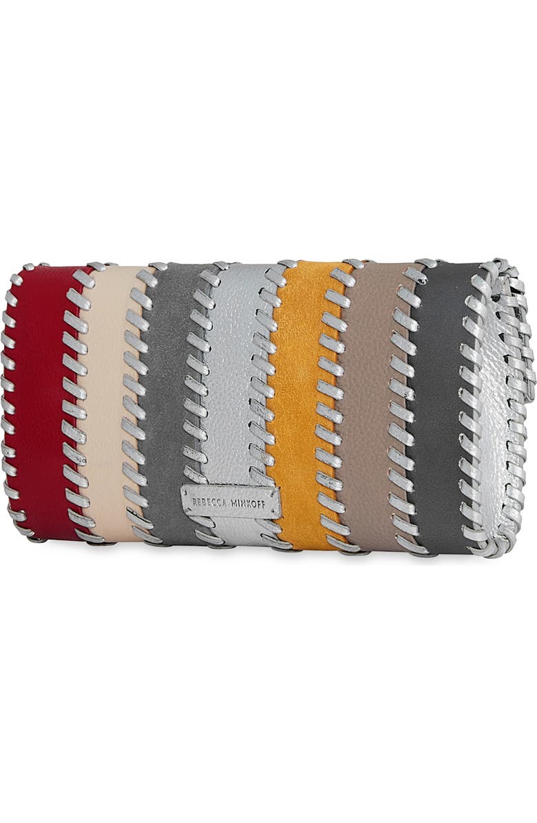 Rebecca Minkoff Whipstitch Patchwork Leather Clutch, Alternate, color, Siren/ Porcelain/ Cloud